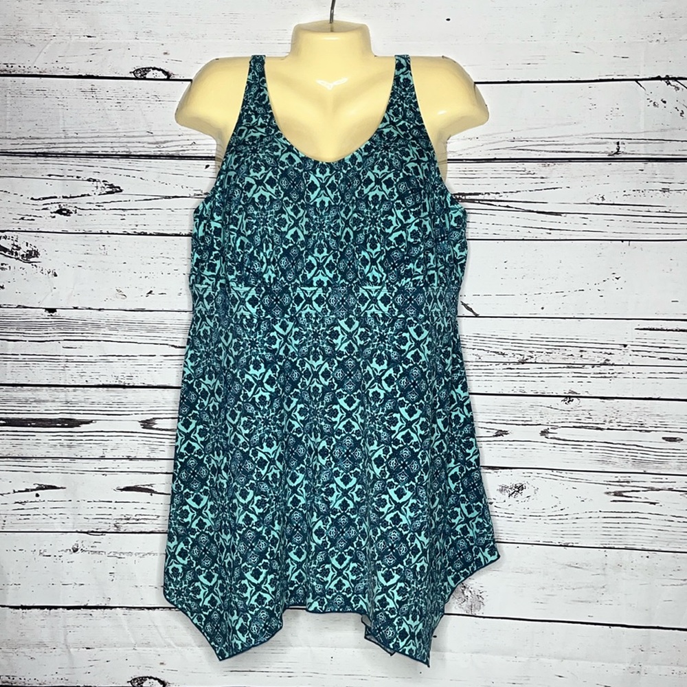 Denim & Co. Beach Size 20W Blue Asymmetrical Hem One Piece Swimsuit Swim Dress